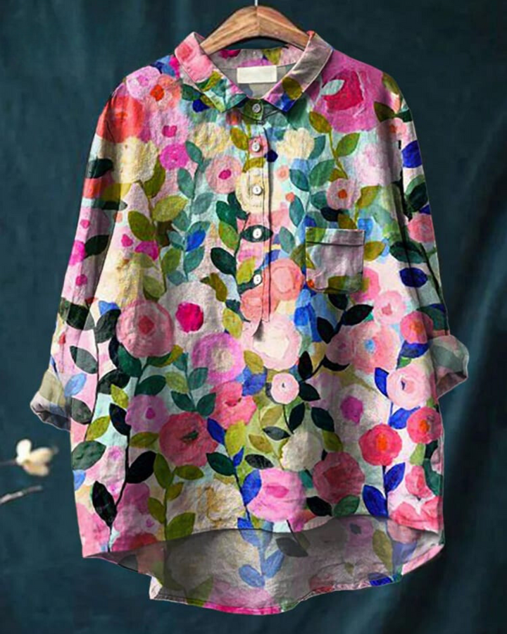 Fiore - Blouse van Katoen-Linnen met bloemenprint