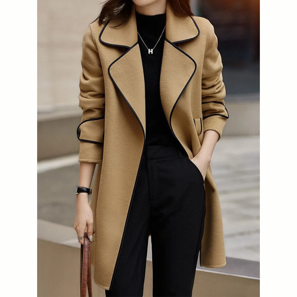 Elegant Coat with Contrast Finish and Belt