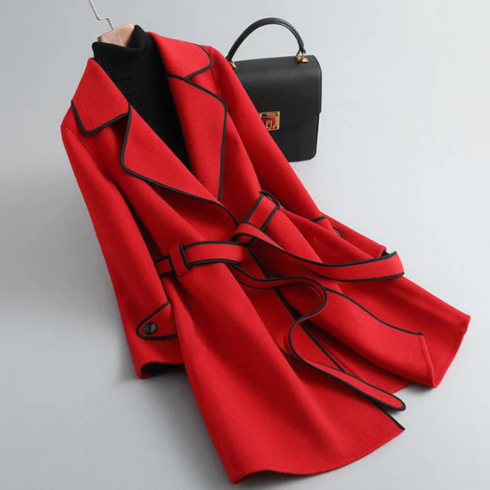 Elegant Coat with Contrast Finish and Belt