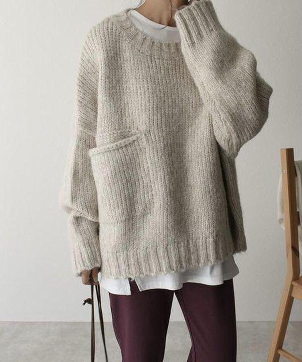 Oversized Ivory Pocket Front Sweater