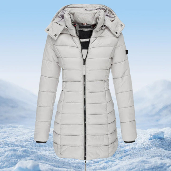 Winter women's mid-length padded jacket warm solid color hooded jacket