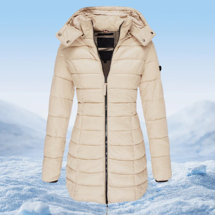 Winter women's mid-length padded jacket warm solid color hooded jacket