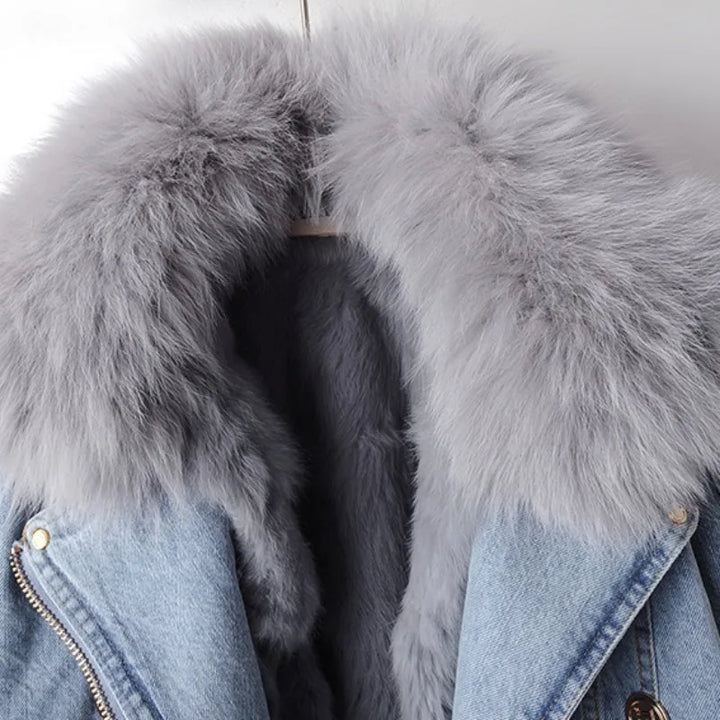 Margaux Luxe Lined Fox Fur Denim Coat