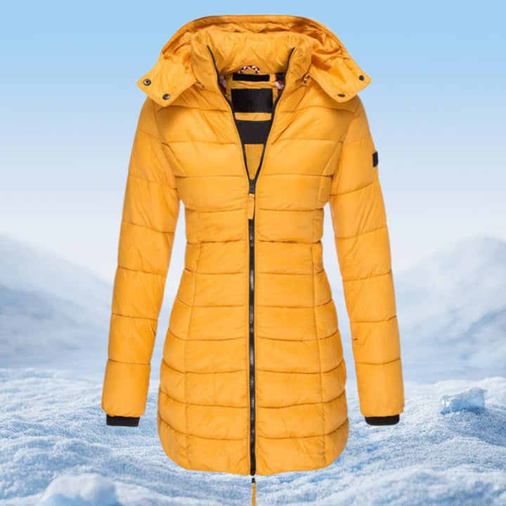 Winter women's mid-length padded jacket warm solid color hooded jacket