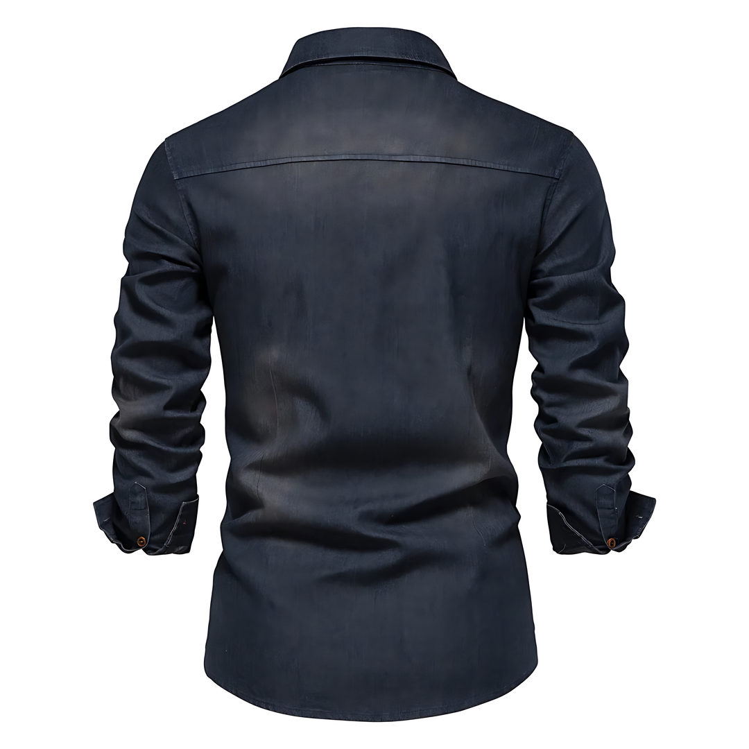 AdaptiveFit Cotton Denim Shirt: Tailored for Men